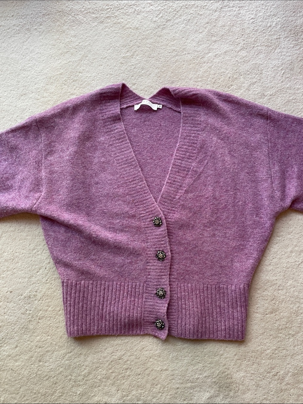 Astr Purple Cardigan Sweater M Rhinestone Buttons